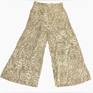 Leaf Print Linen Wide-Leg Pants